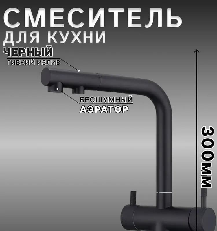 Hansen смеситель для кухни с гибким шлангом и под фильтр нержавейка черный