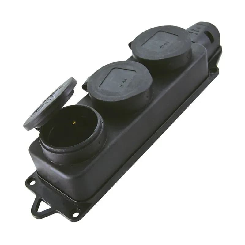 Розетка трёхместная с заглушками каучук 2Р+РЕ 16А 250В IP44 TDM