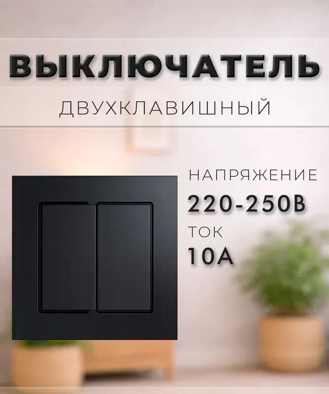 Электро выключатель 2-клавишный внутренний чёрный