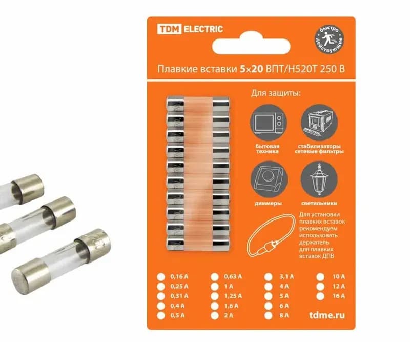 Плавкая вставка Н520Б 1,6А 250В TDM