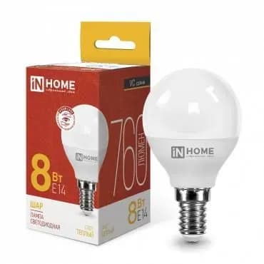 Лампа светодиодная LED-шар 8 Вт 230 В E14 3000К 640 Лм In Home
