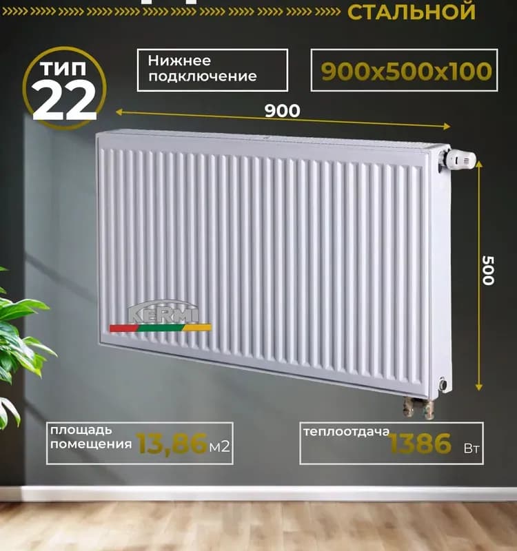 Kermi радиатор панельный нижнее подключение 22/500×500