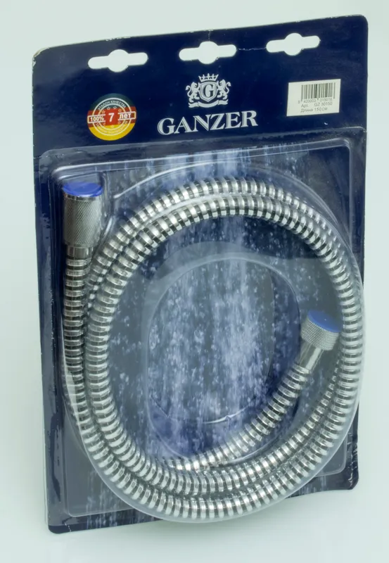 30200 Шланг для душа 200см. GANZER хром-черный (50/1шт) Л/К