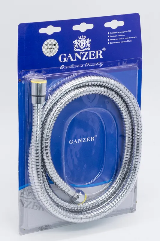 80200 Шланг для выд. лейки 200см 3/8 вн. (ХРОМ) GANZER (50/1шт)